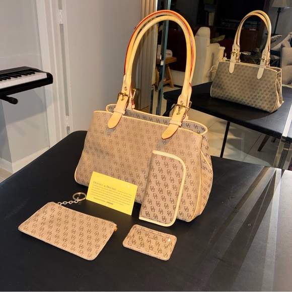 Dooney & Bourke Handbags - Dooney & Bourke Beige Monogram Tote with Cream Trim with extras